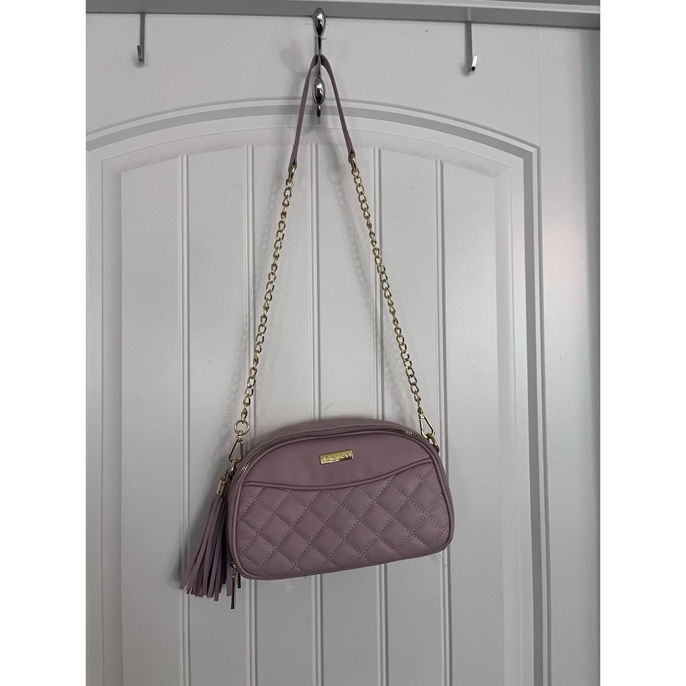 Joy Mangano & Iman Quilted Leather Crossbody Mauvr RFID w 2 Straps Handbag